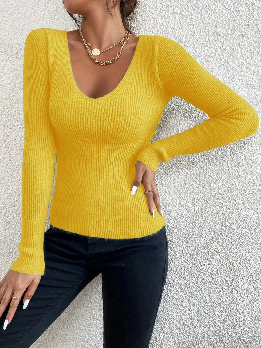 Flattering Fitted Women’s Ribbed Sweater - Scoop Neck, Knit