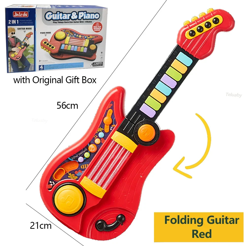 Multifunctional 3-in-1 Musical Toy for Kids - Folding Guitar, Piano, and Drum Kit, Great Birthday Gift for Boys and Girls Age 3+