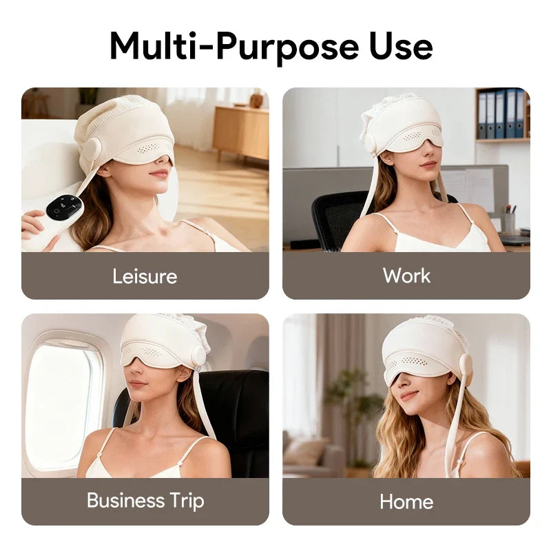 Stress Relief Sleep Aid 2026 – Graphene Heated Head Massager Air Pressure & Eye Compress
