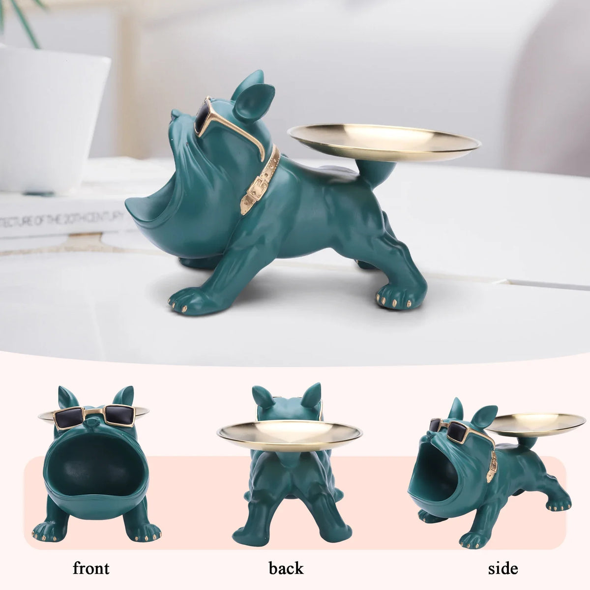 Resin Bulldog Storage Sculpture - Trendy Key Holder & Candy Tray for Household Decor