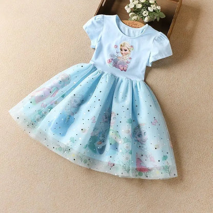 Light Girls' Dress - Short Sleeve, Knee-Length, Flowy, Cotton, Mesh, For Parties