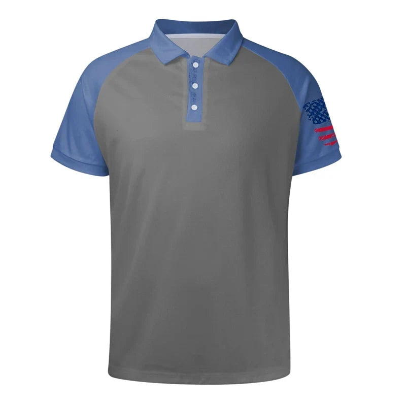 Breathable Men's Polo Shirt - Timeless Polo, Distressed USA Flag Print, Athletic Wear