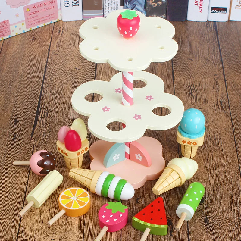 Ice Wooden Cream Play Rack for Kids - Educational Toy for Imaginative Role-Play and Family Fun