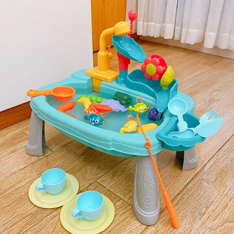 Kids Electric Kitchen Sink Toy with Running Water, Play Utensils, and Multi-Color Design for Pretend Cooking-2