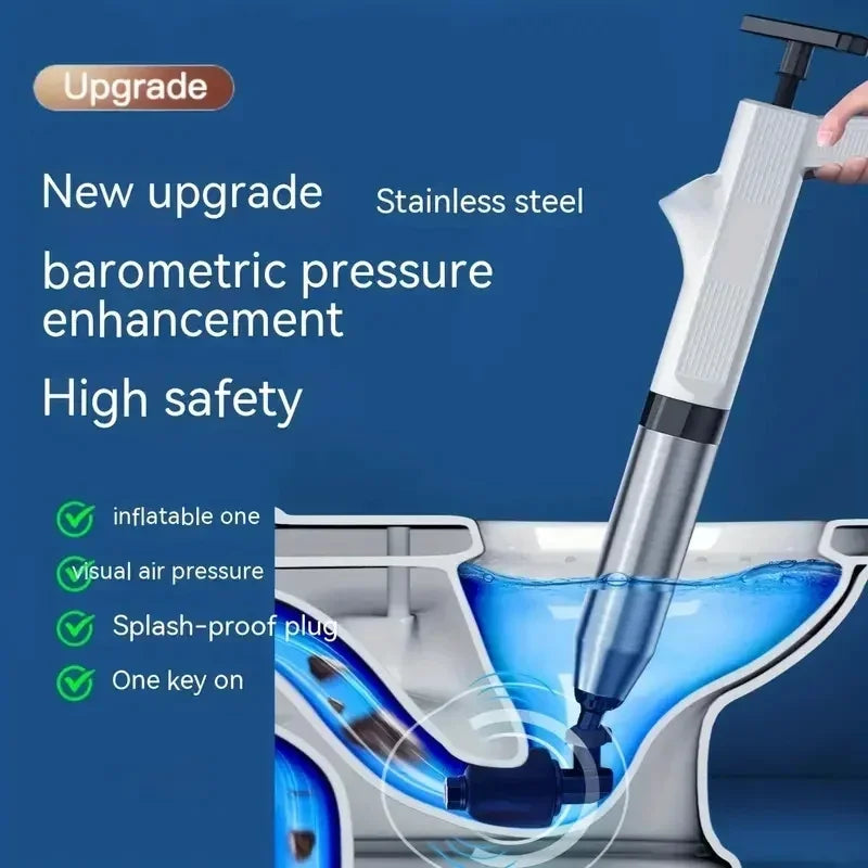 Toilet2026 Edition Plunger Kit Pneumatic Drain Unblocker With High Pressure Blaster Stainless Steel Tools Household DIY