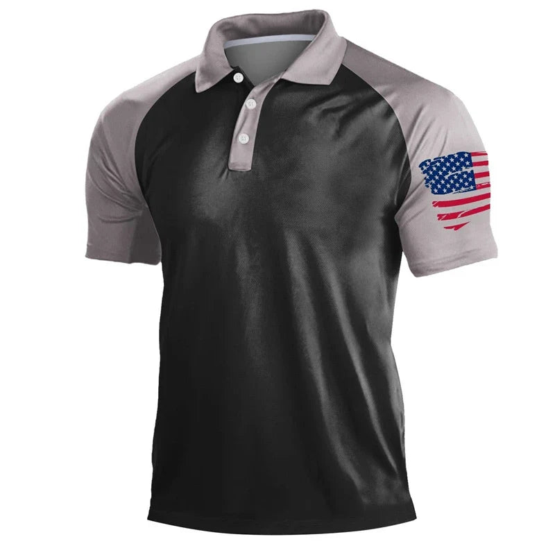 Breathable Men's Polo Shirt - Timeless Polo, Distressed USA Flag Print, Athletic Wear