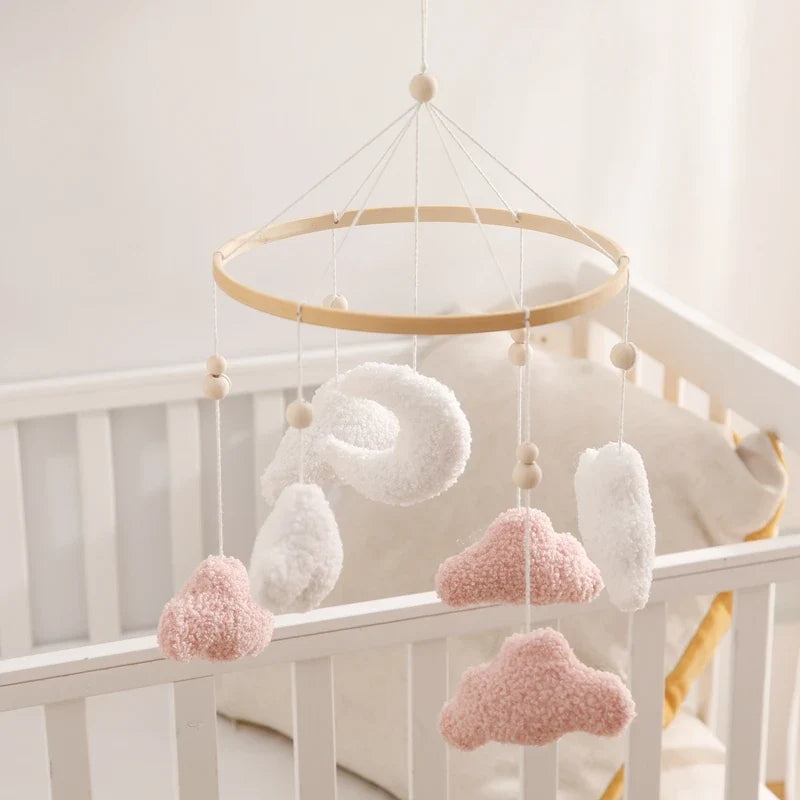 Crib Wooden Mobile Felt Bear Musical Newborn Sensory Toys