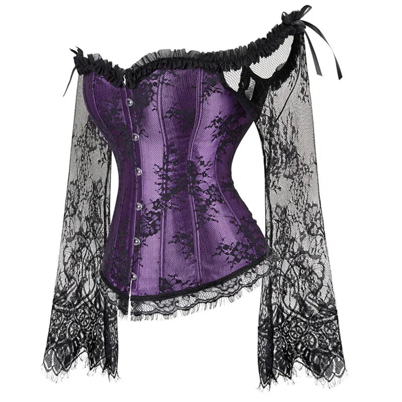 Women's Supportive Corset Top - Off Shoulder, Lace Satin