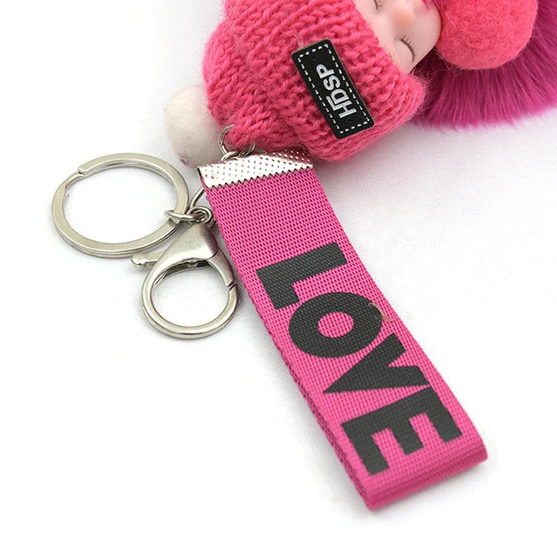 Sleeping Pompom Baby Keychain Plush Bag Charm Cute Gift