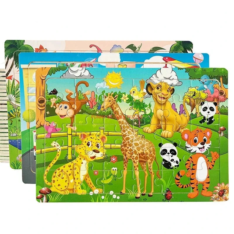 Thinking Logic Wooden Puzzle Jigsaw for Kids - Animal Vehicle Educational Gift
