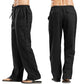 Color Solid Multi-Pocket Linen Men Pants - Casual Breathable Summer Trouser, Large Size