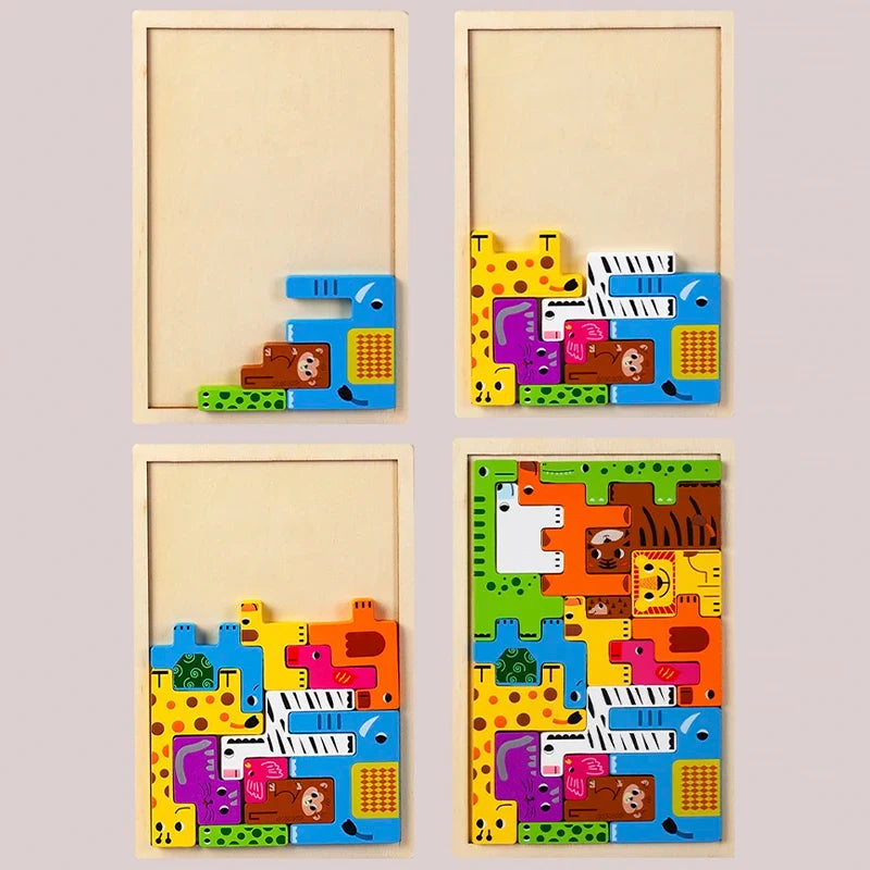 Animal Montessori Characters Wooden Transportation Puzzle Toy