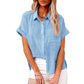Shirt Linen Short Sleeve Casual Loose Fit Blouse Fresh Sweet Style Polyester Fabric