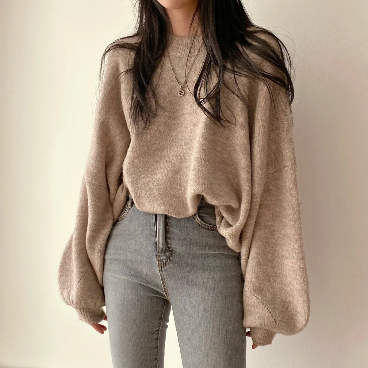 Cozy Oversized Women's Pullover - O Neck, Knit, Office Wear