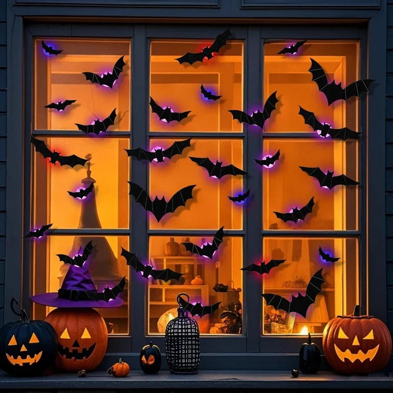 LED2025 Edition Bat Wall Stickers Green 3D Halloween Decor