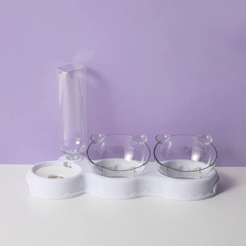 Raised Pet Feeding Station Tilted 3-Bowl Design With 500ML Water Bottle Fall 2025 Comfort-Grip Spine Protection