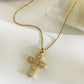 Pendant Cross Necklace Gold Tone - Cubic Zirconia Jewelry, Stainless Steel Chain, Fall 2026 Gift Idea