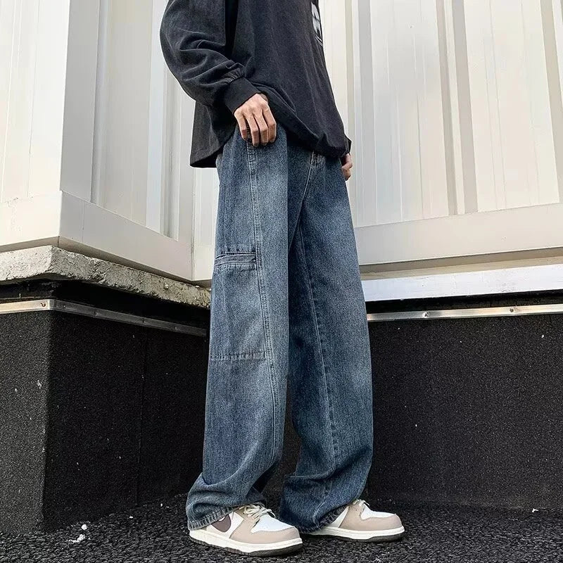 Mens Oversized Cargo Jeans - Wide Leg, Denim, Street