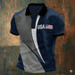 Light men's polo shirt - graphic flag print, cotton, casual summer wear for outdoor events