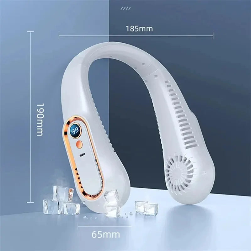 Neck Bladeless Fan Mini - Travel-Friendly USB Charging Silent Fan for Sports and Office with Digital Display and 5 Speed Options