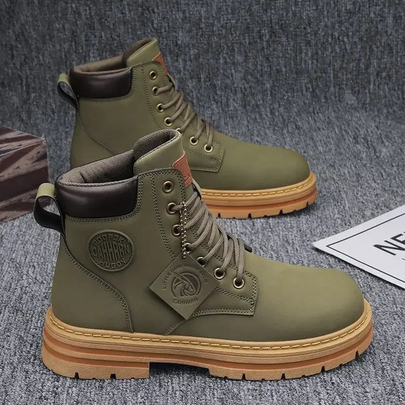 Casual Retro High Top Boots for Men - Winter Chunky Lace-Up Motorcycle Ankle Footwear