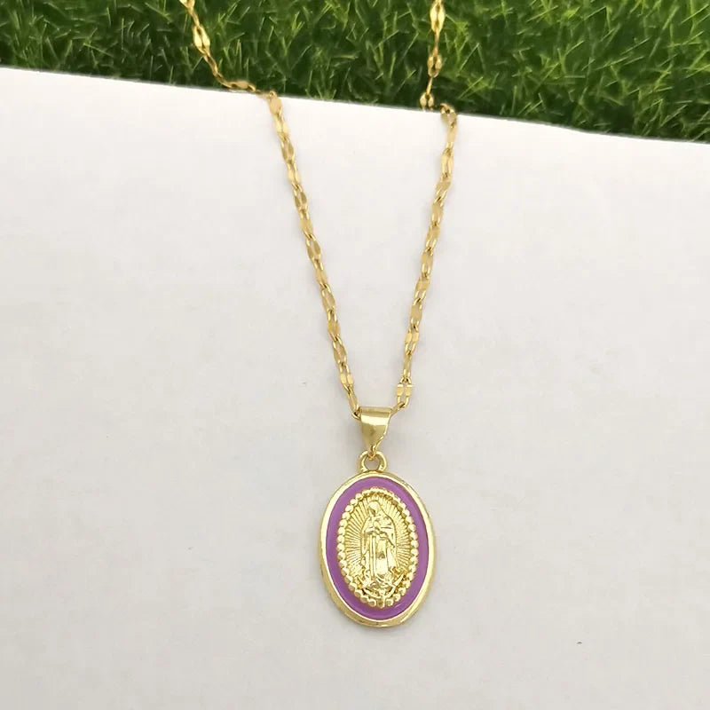 women's Timeless Virgin Mary pendant necklace - 18K gold-plated stainless steel link chain, for everyday wear