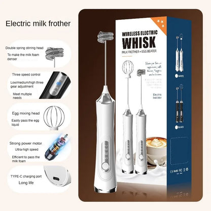 Motor-Driven Milk Frother Hand-Held 3 Speed USB Battery-Powered with Whisk and Chopper, Back to School 2026 Gift