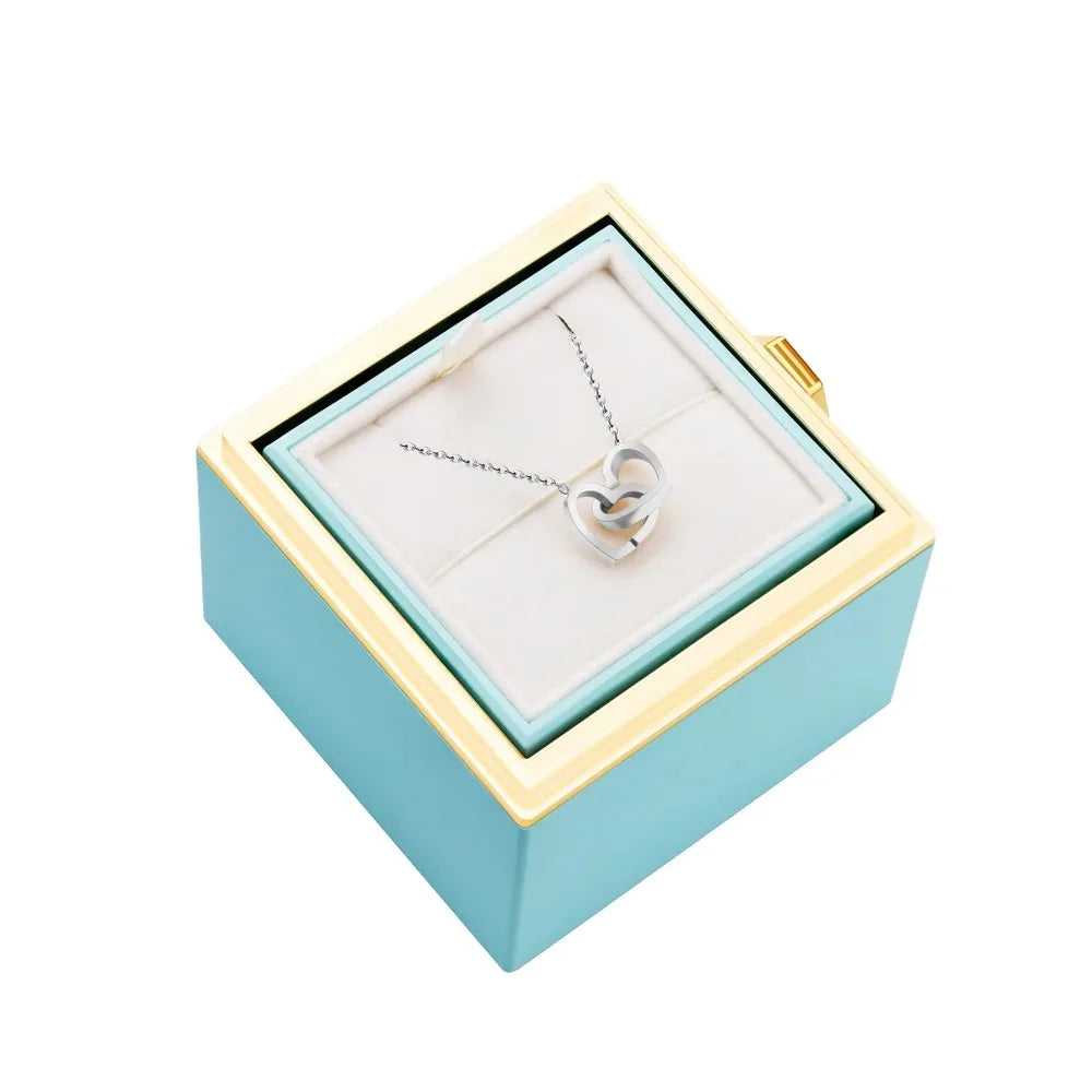 Custom Gift for Mother's Day Real Rose Flower Gift Box – Personalized Heart Necklace with Real Rose
