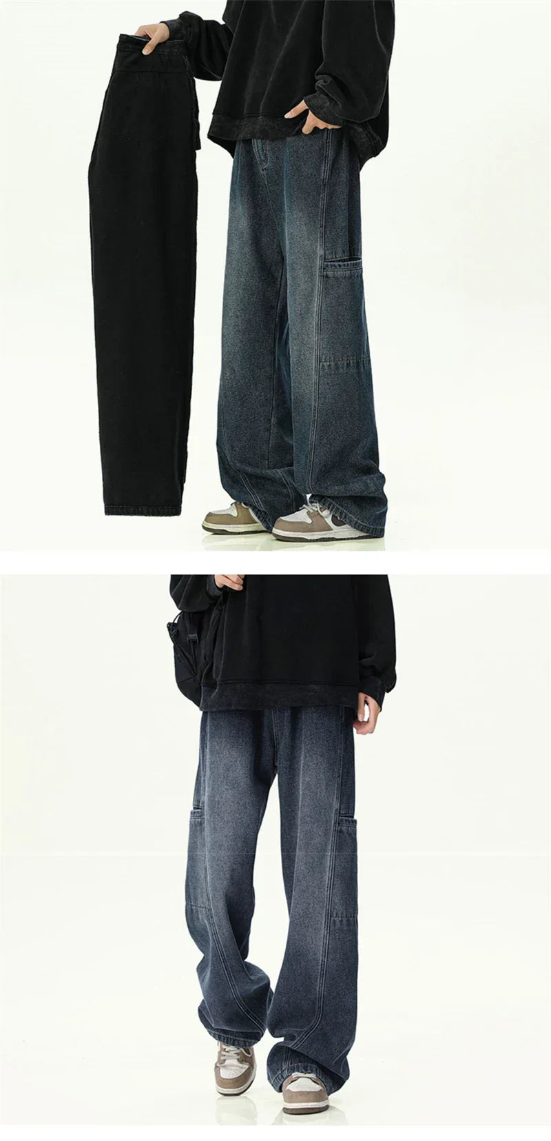 Mens Oversized Cargo Jeans - Wide Leg, Denim, Street