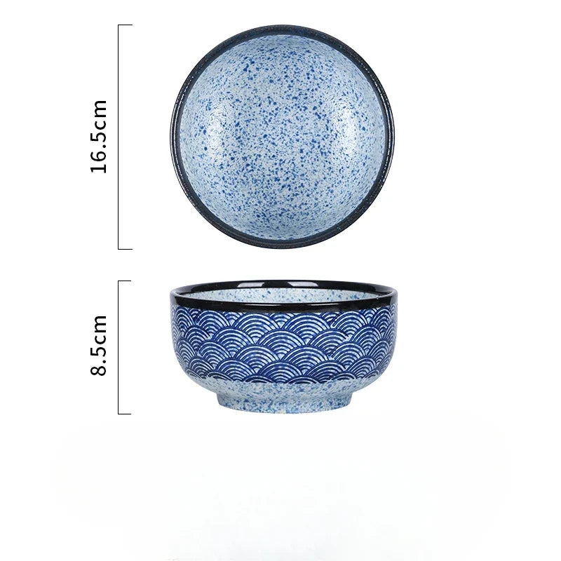 Wave Qinghai Noodle Bowl Hand Painted Vintage Ceramic Bowl