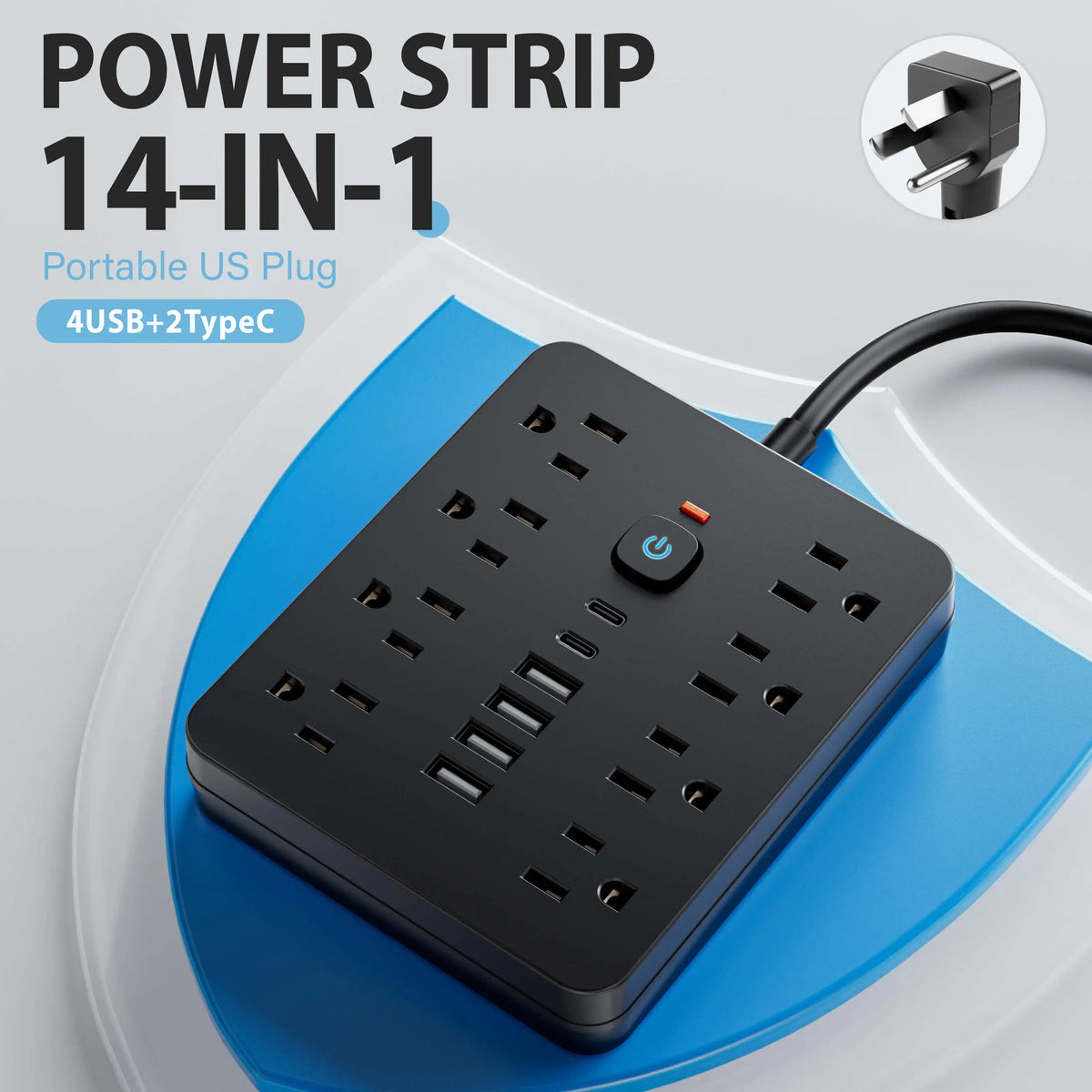 Power 14-in-1 Outlet Surge Protector, 8 AC & 4 USB, Extension Cord for Desktop Charging