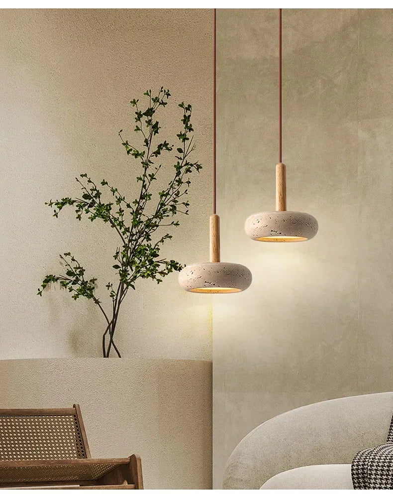 LED Japandi Pendant Lamp Yellow Stone Wabi Sabi Ambient Design