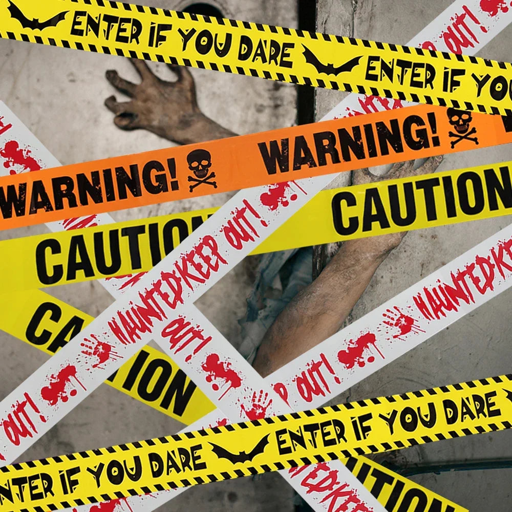 Halloween Warning Tape Spooky Party Decoration Banner Kit Halloween 2025 Decor Simple Hang Window Prop