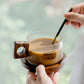 Coffee Mug Kit 250ml Glass With Wooden Handle, Tray And Spoon, Ribbed Tea Cup Casual Fall 2025 Cozy Gift