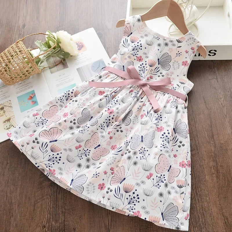 flowy a-line, floral butterfly print, casual wear for everyday adventures – Light girls’ dress