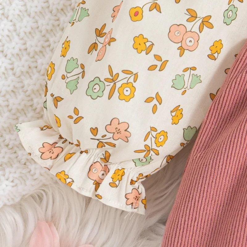 Plush baby girl dress - floral long sleeve, polyester, for classic spring and autumn wear
