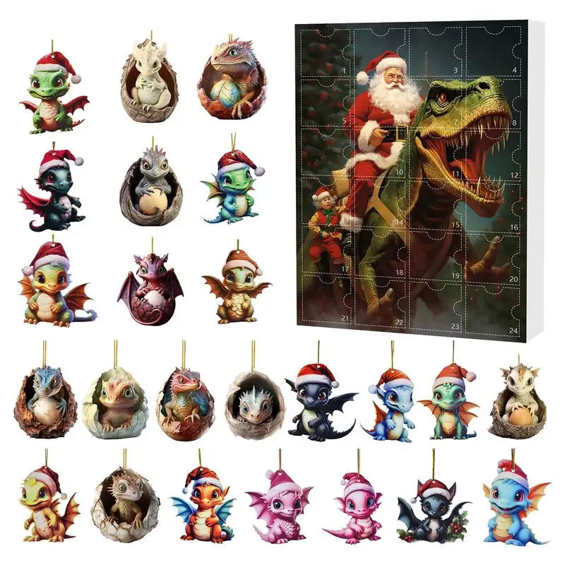 Advent Dinosaur Calendar - 24-Day Christmas Countdown, Fun Holiday Decor for Kids and Families