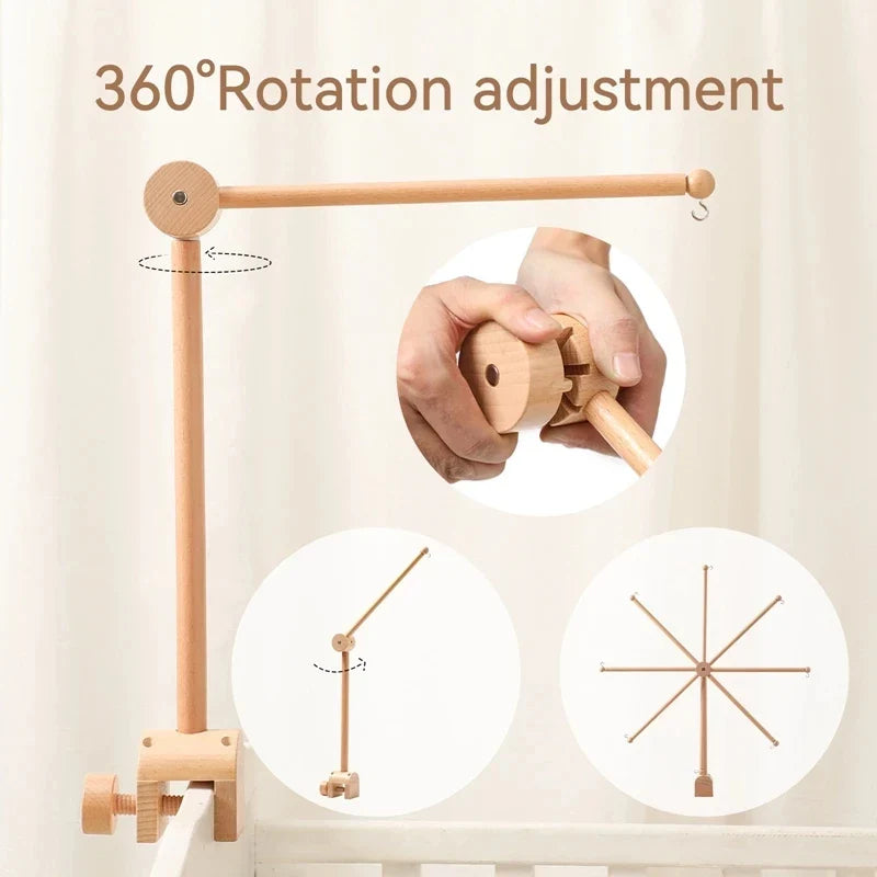 Crib Wooden Mobile Bracket Newborn Sensory Toys Soothing