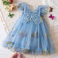 Light flowy girls' dress - knee-length tulle, floral print, polyester, for weddings