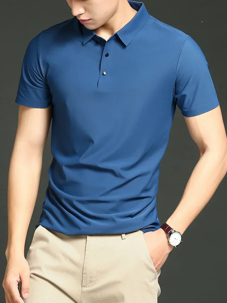 Variant image for Men's Ice Silk Polo Shirt, Lightweight Breathable Fabric, Adjustable Tailored Fit for Office and Casual Wear-8