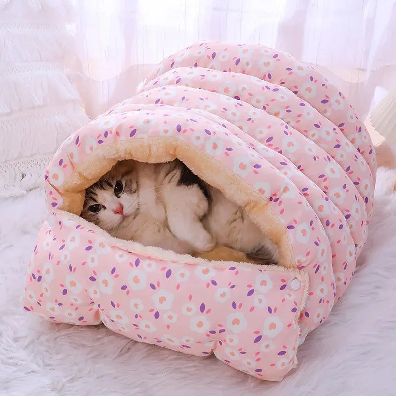 Cat Bed Cocoon Plush Coral Fleece Nest Indoor Winter 2025 Cozy Snuggly Warm Retreat For Cats
