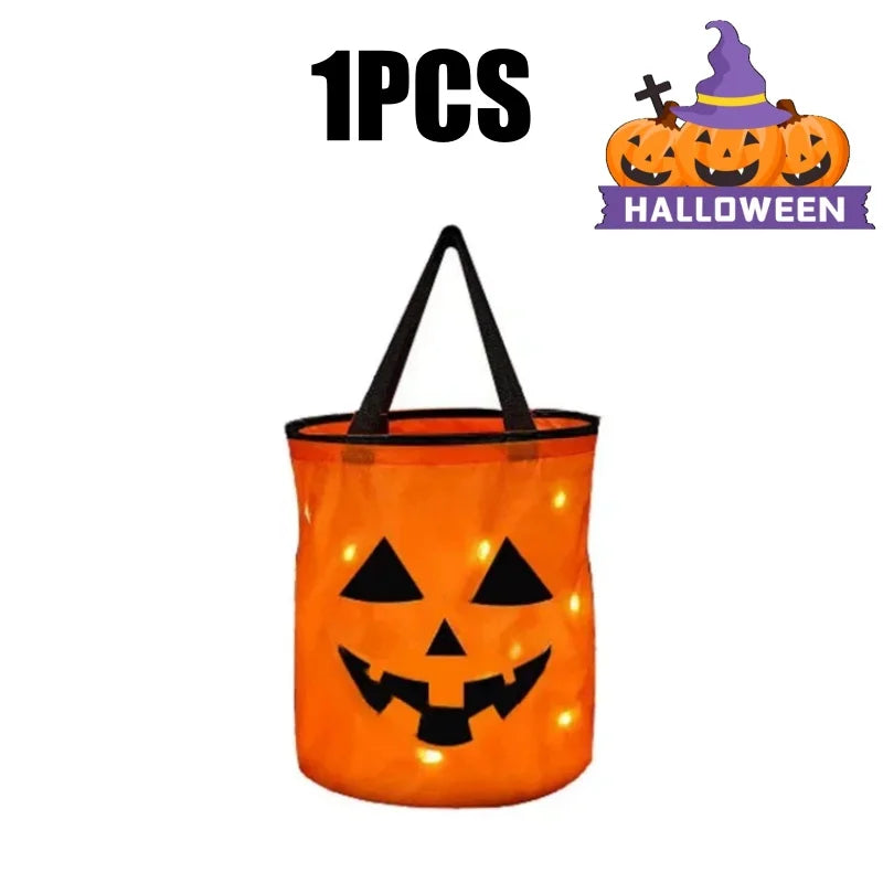 Candy Halloween Bucket LED Glow In The Dark Trick Or Treat Pail Fall 2025 Reusable Safe Visibility