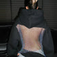 Relaxed Oversized Women’s Hooded Pullover - Boxy Hollow-Back Cut, Blended Fabric With Mesh Back, For Streetwear