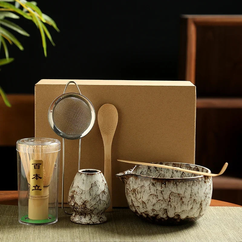 Matcha Tea Kit Ceramic Bowls With Bamboo Whisk 6 Piece