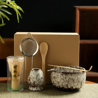 Matcha Tea Kit Ceramic Bowls With Bamboo Whisk 6 Piece