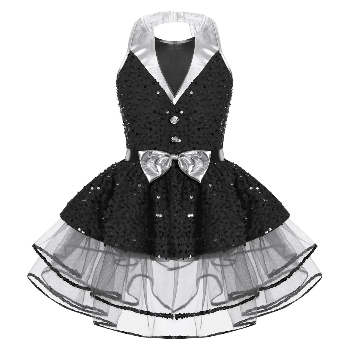 Light girls' leotard - sequined skirted tutu, polyester, for ballet and dance performances