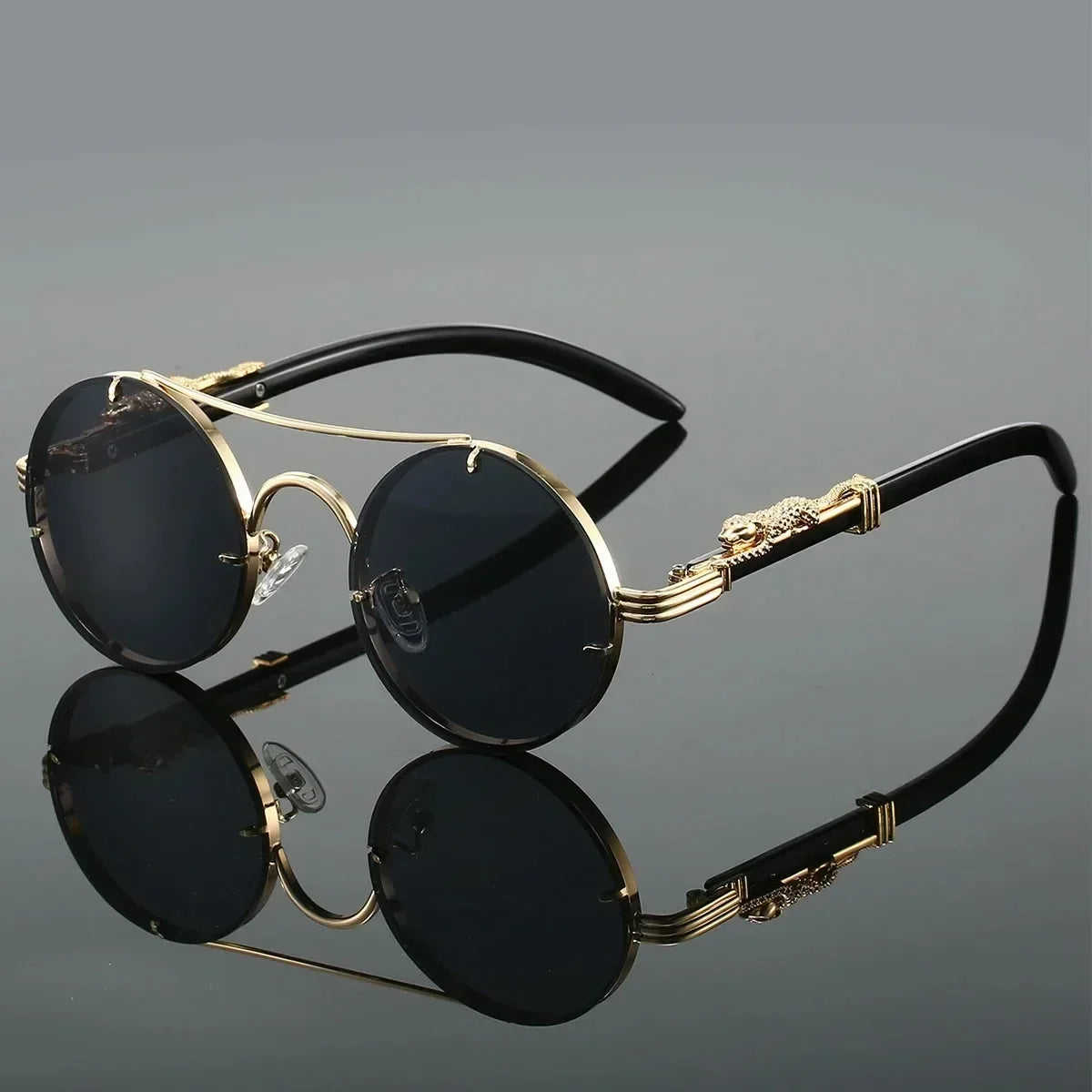 Vintage Punk Round Sunglasses Men & Women Retro Fashion Shades Deluxe Double Bridge Design