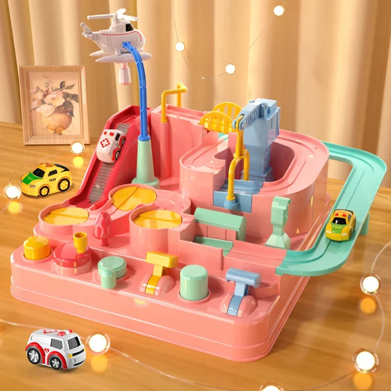 Car Adventure Track Playset for Kids - Urban Rescue Parking Lot & Puzzle Game, Preschool Gift