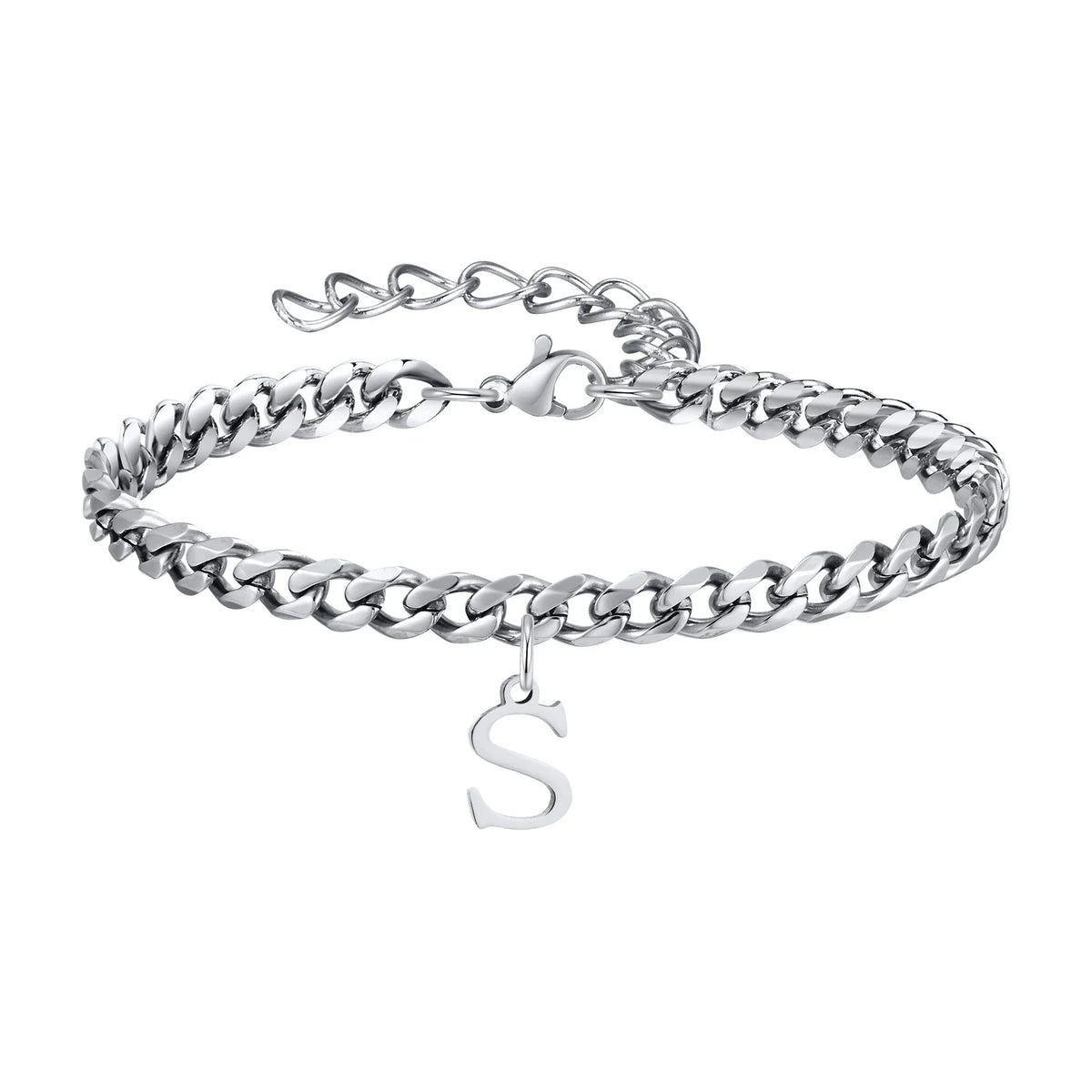 Initials Cuban Link Bracelet Stainless Steel Flexible