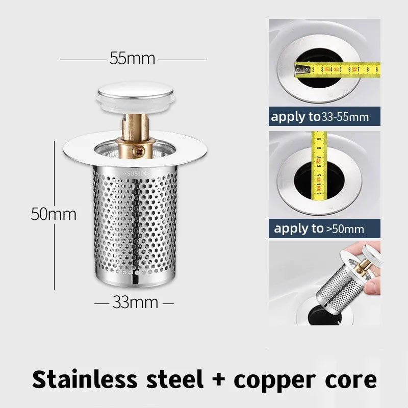 Pop-Up Drain Stopper Basin Hair Catcher Stainless Steel Filter Anti-Odor Fall 2026 Household Upgrade